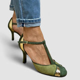 María - Tacones de patchwork con tira en T y puntera cerrada
