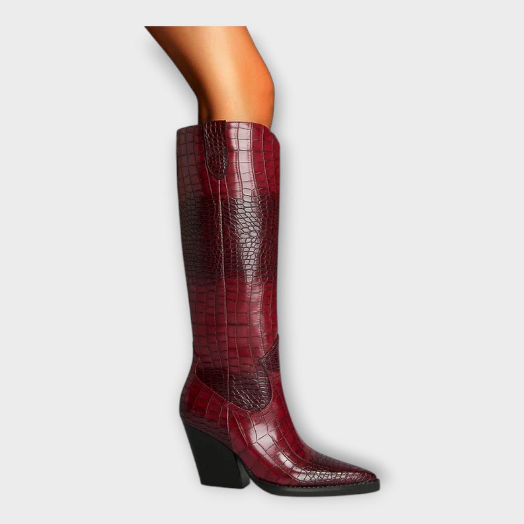 Botas de diseño croco con tacón elegante
