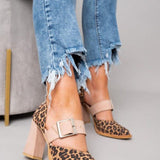 Isabel - Sandalias de ante con estampado de leopardo y tacón firme