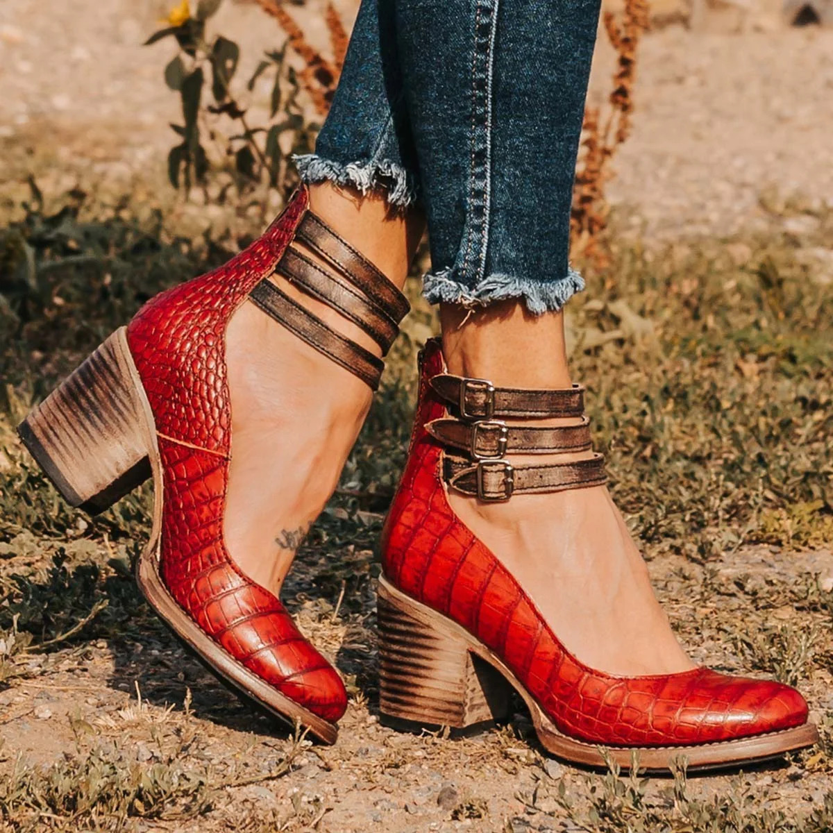 Isabel - Zapatos de tacón alto con tiras y suela gruesa